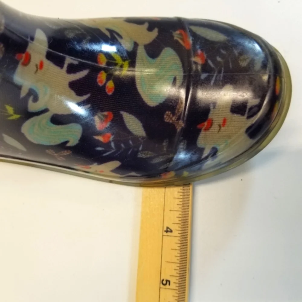 Western Chief Size Child 9/10 Blue Floral Rubber Rain Boots Light Up Pull On